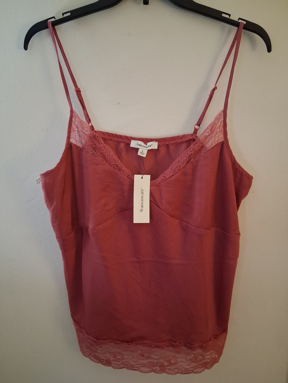 Francesca's Collections Rose Pink Lace-Trim Spaghetti Strap Cami